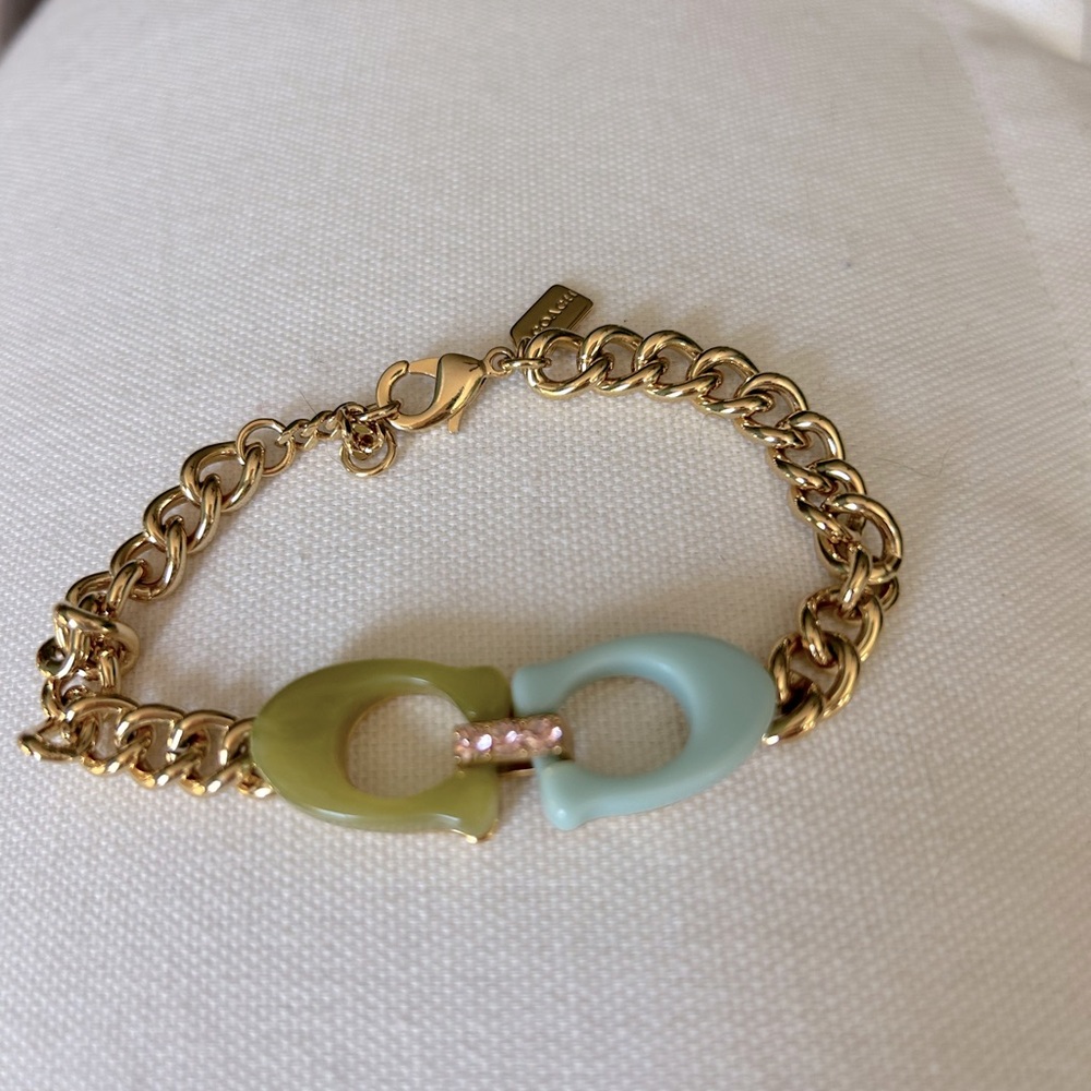 Coach Gold Bracelet with Green and Blue Links